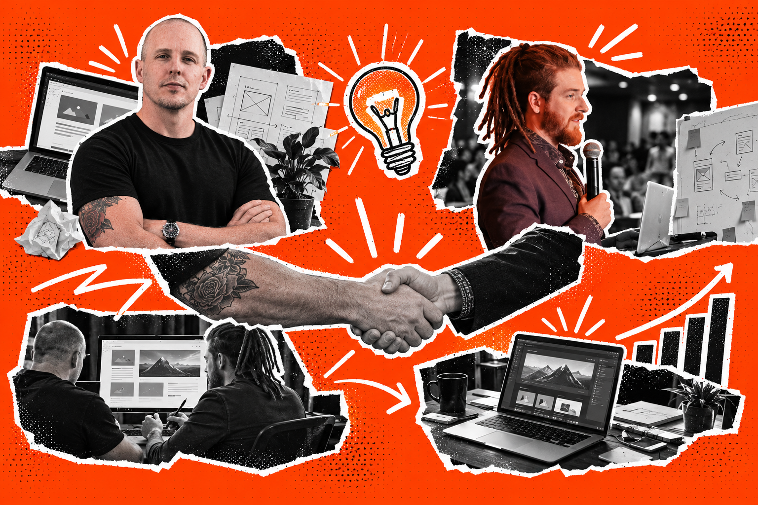 Collage of Chris and Adrian, their partnership and the work they built together.